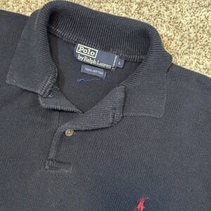 Vintage Polo Ralph Lauren Sweater Women's L Blue Custom Fit Rugby Collared Shirt
